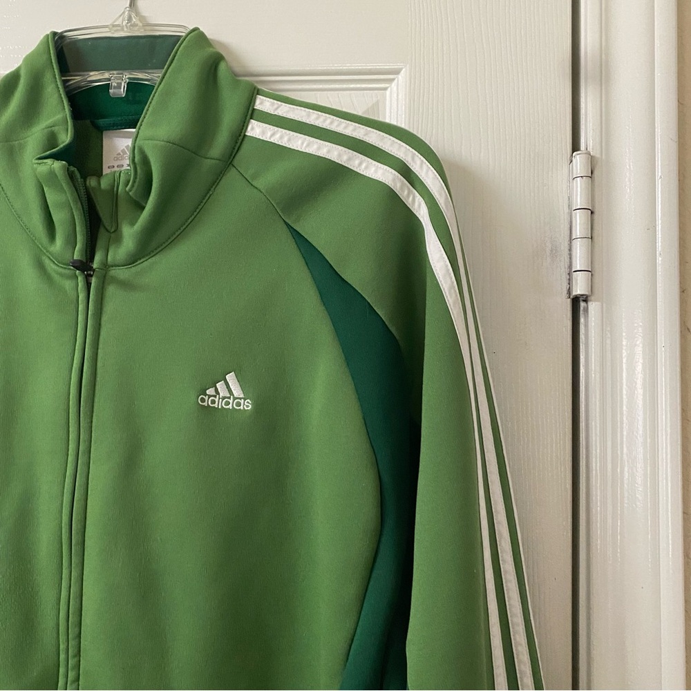 Vintage Y2K Adidas Medium Green & White Zip Up Climawarm Soccer Track Jacket - Picture 3 of 14